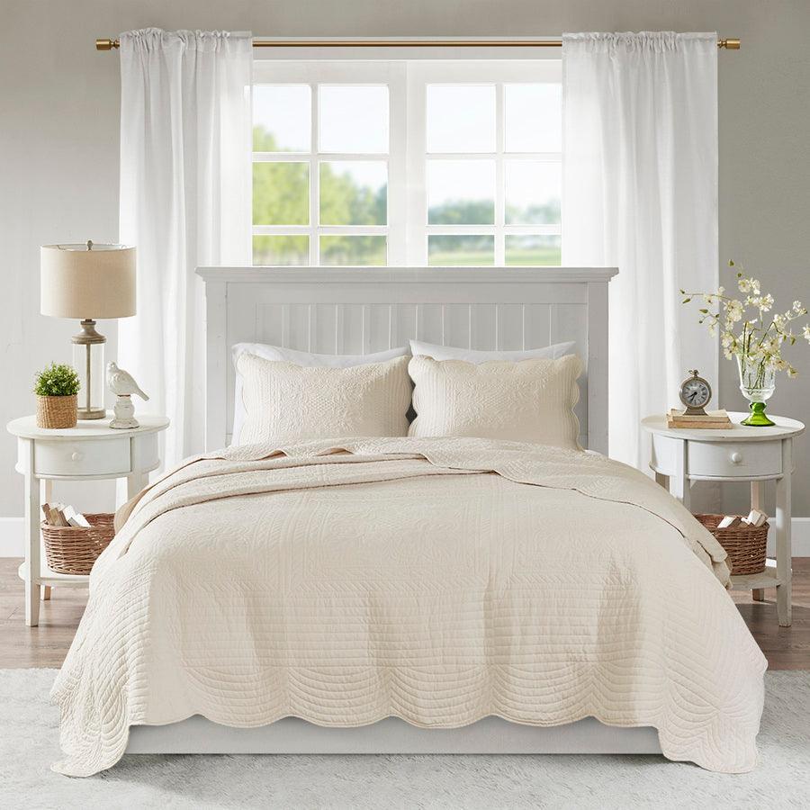 Tuscany Full/Queen 3 Piece Reversible Scalloped Edge Coverlet Set Cream Olliix.com