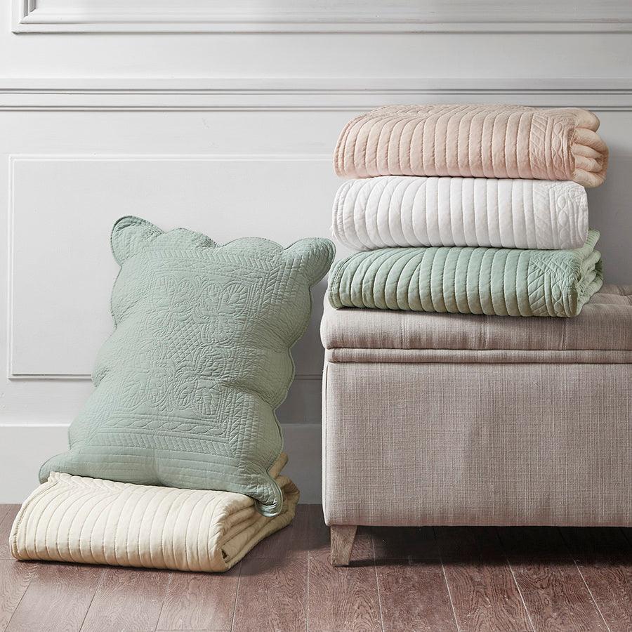 Tuscany Full/Queen 3 Piece Reversible Scalloped Edge Coverlet Set Seafoam Olliix.com