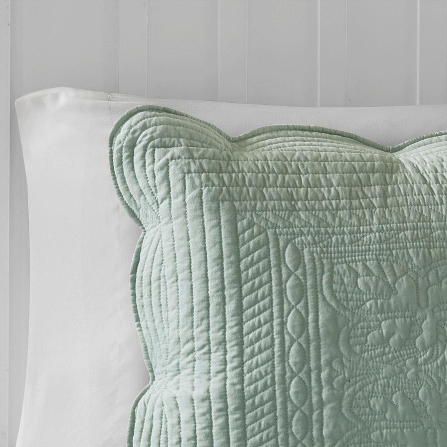 Tuscany Full/Queen 3 Piece Reversible Scalloped Edge Coverlet Set Seafoam Olliix.com