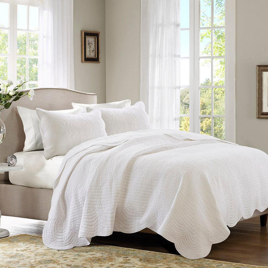 Tuscany Full/Queen 3 Piece Reversible Scalloped Edge Coverlet Set White Olliix.com