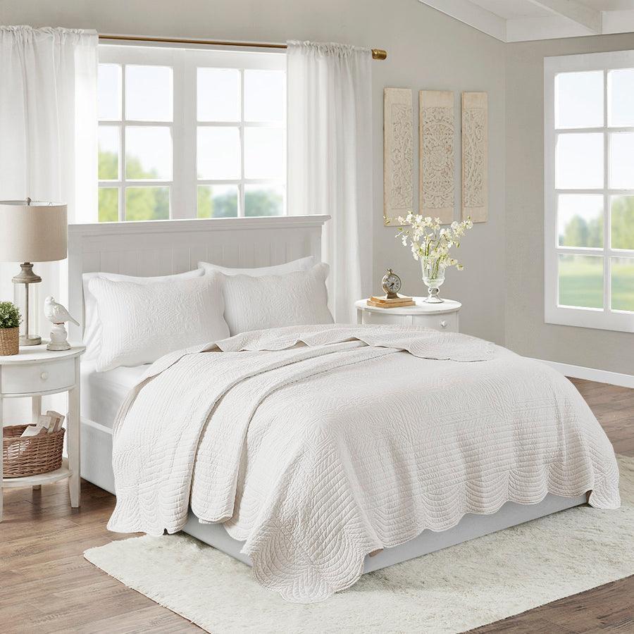 Tuscany Full/Queen 3 Piece Reversible Scalloped Edge Coverlet Set White Olliix.com