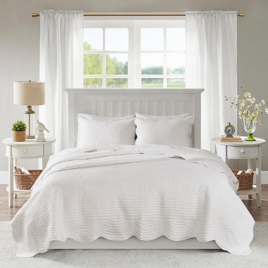 Tuscany Full/Queen 3 Piece Reversible Scalloped Edge Coverlet Set White Olliix.com