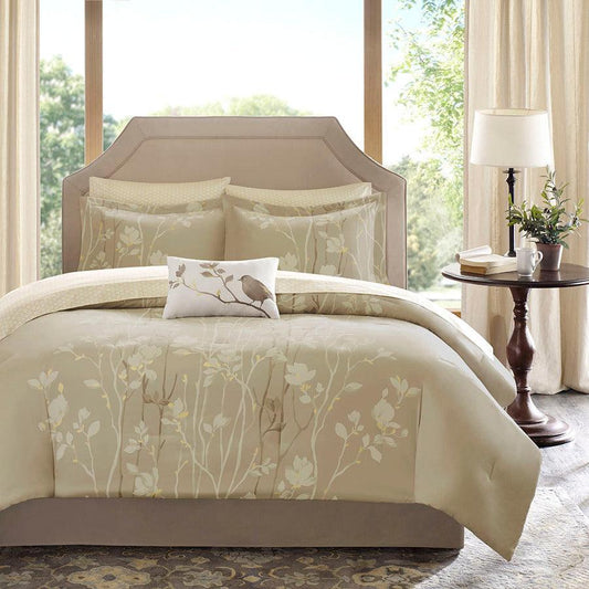 Vaughn 90" Transitional Complete Comforter and Cotton Sheet Set Taupe Twin Olliix.com