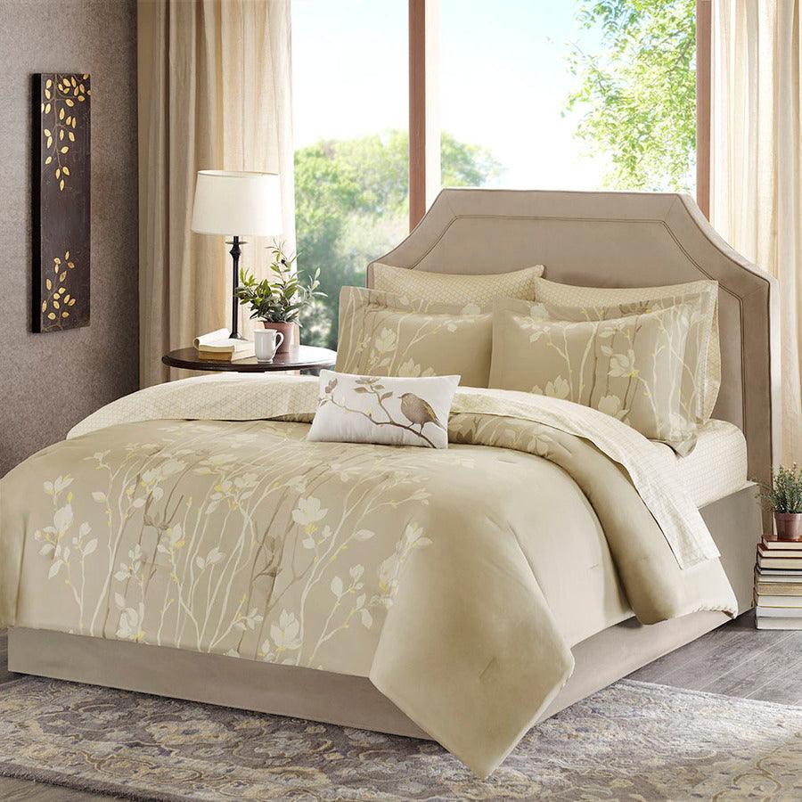 Vaughn Complete Comforter and Cotton Sheet Set Taupe Queen Olliix.com