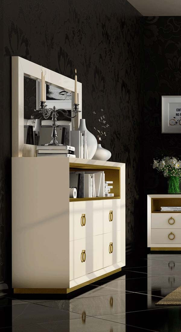 ESF Furniture - Velvet Double Dresser with Mirror in Cream - VELVETDDM ESF Furniture