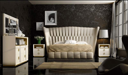 ESF Furniture - Velvet 6 Piece Queen Bedroom Set in Cream - VELVETQBS-6SET ESF Furniture