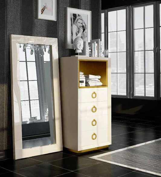 ESF Furniture - Velvet Chest with Standing Mirror in Cream - VELVETCSM ESF Furniture