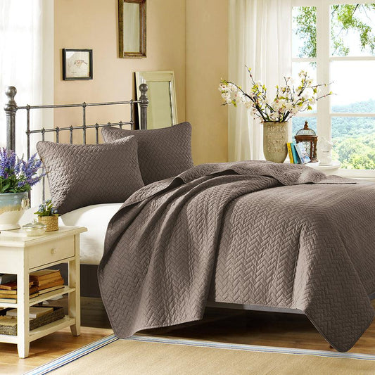 Velvet King Touch Coverlet Set Taupe Olliix.com