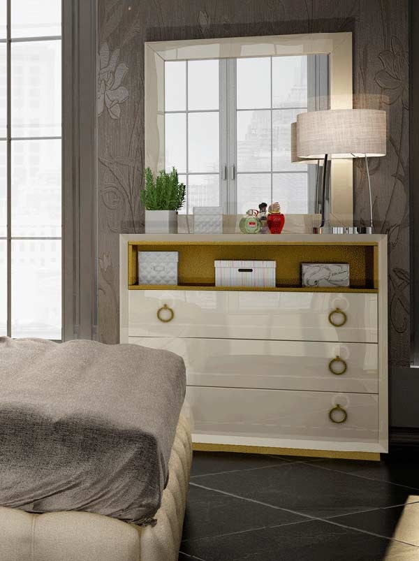 ESF Furniture - Velvet Single Dresser with Mirror in Cream - VELVETSDM ESF Furniture