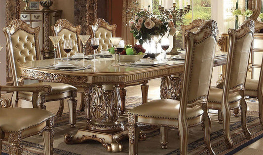 Acme Vendome Double Pedestal Dining Table in Gold Patina 63000 ACME East