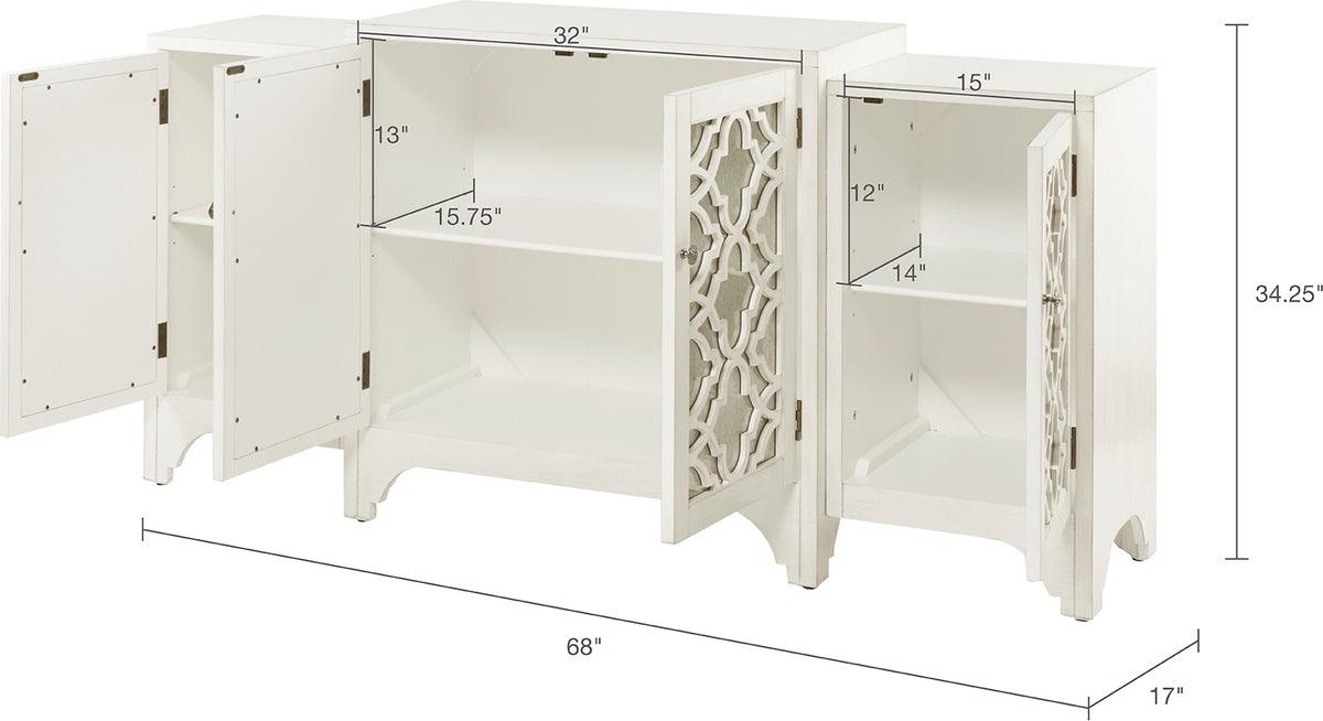 Verona Dining Buffet Server Quaterfoil Design Kitchen Storage Cabinet with Mirrored Doors Cream Olliix.com