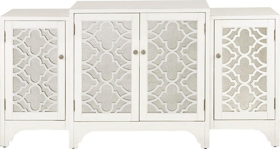 Verona Dining Buffet Server Quaterfoil Design Kitchen Storage Cabinet with Mirrored Doors Cream Olliix.com