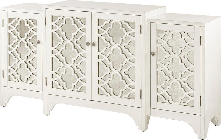 Verona Dining Buffet Server Quaterfoil Design Kitchen Storage Cabinet with Mirrored Doors Cream Olliix.com