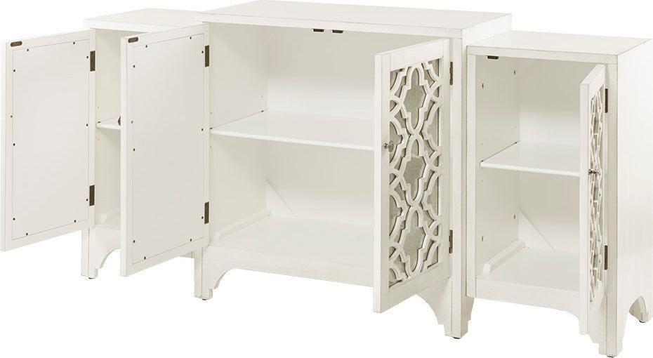 Verona Dining Buffet Server Quaterfoil Design Kitchen Storage Cabinet with Mirrored Doors Cream Olliix.com