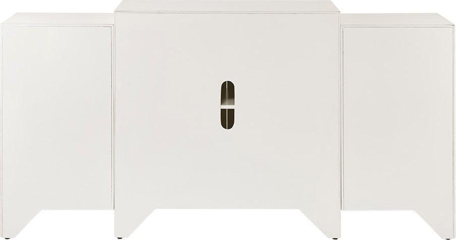 Verona Dining Buffet Server Quaterfoil Design Kitchen Storage Cabinet with Mirrored Doors Cream Olliix.com