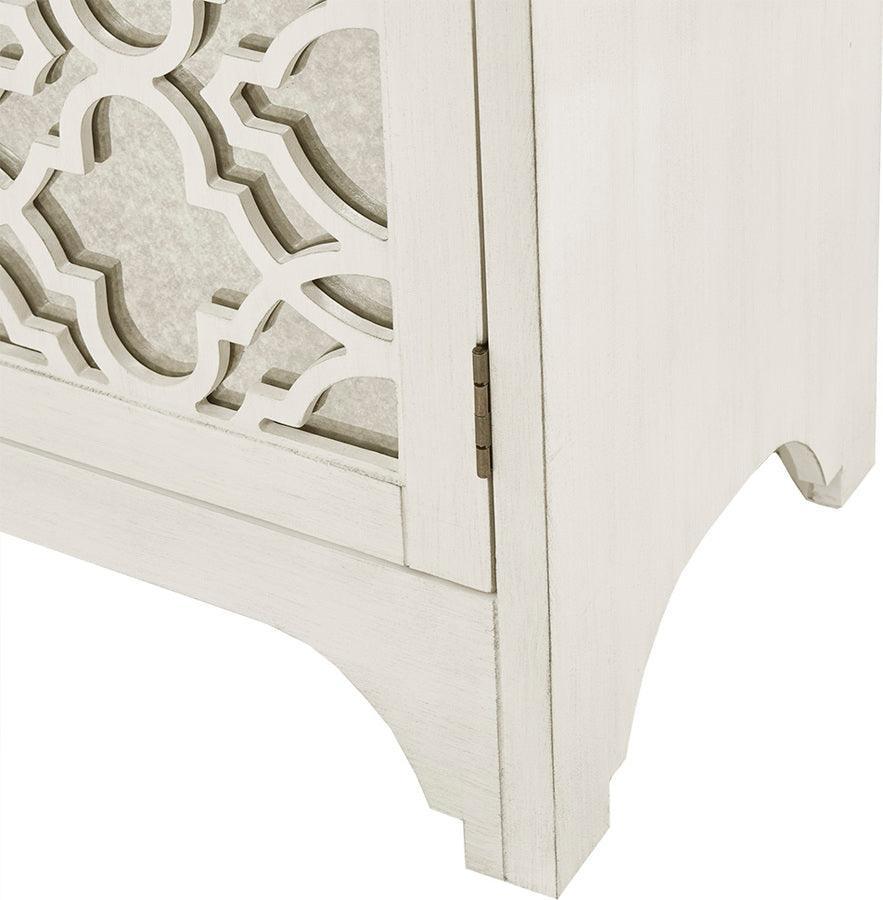 Verona Dining Buffet Server Quaterfoil Design Kitchen Storage Cabinet with Mirrored Doors Cream Olliix.com