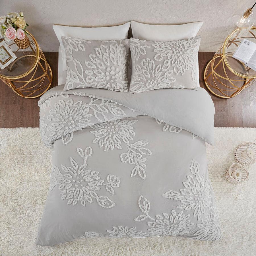 Veronica 3 Piece Chenille Floral Duvet Cover Set King/Cal King Gray & Whit Olliix.com