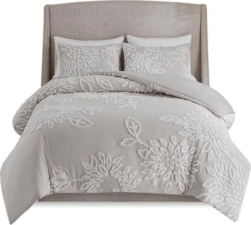 Veronica 3 Piece Chenille Floral Duvet Cover Set King/Cal King Gray & Whit Olliix.com