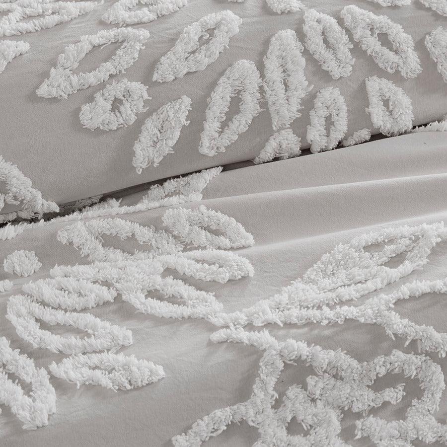 Veronica 3 Piece Chenille Floral Duvet Cover Set King/Cal King Gray & Whit Olliix.com