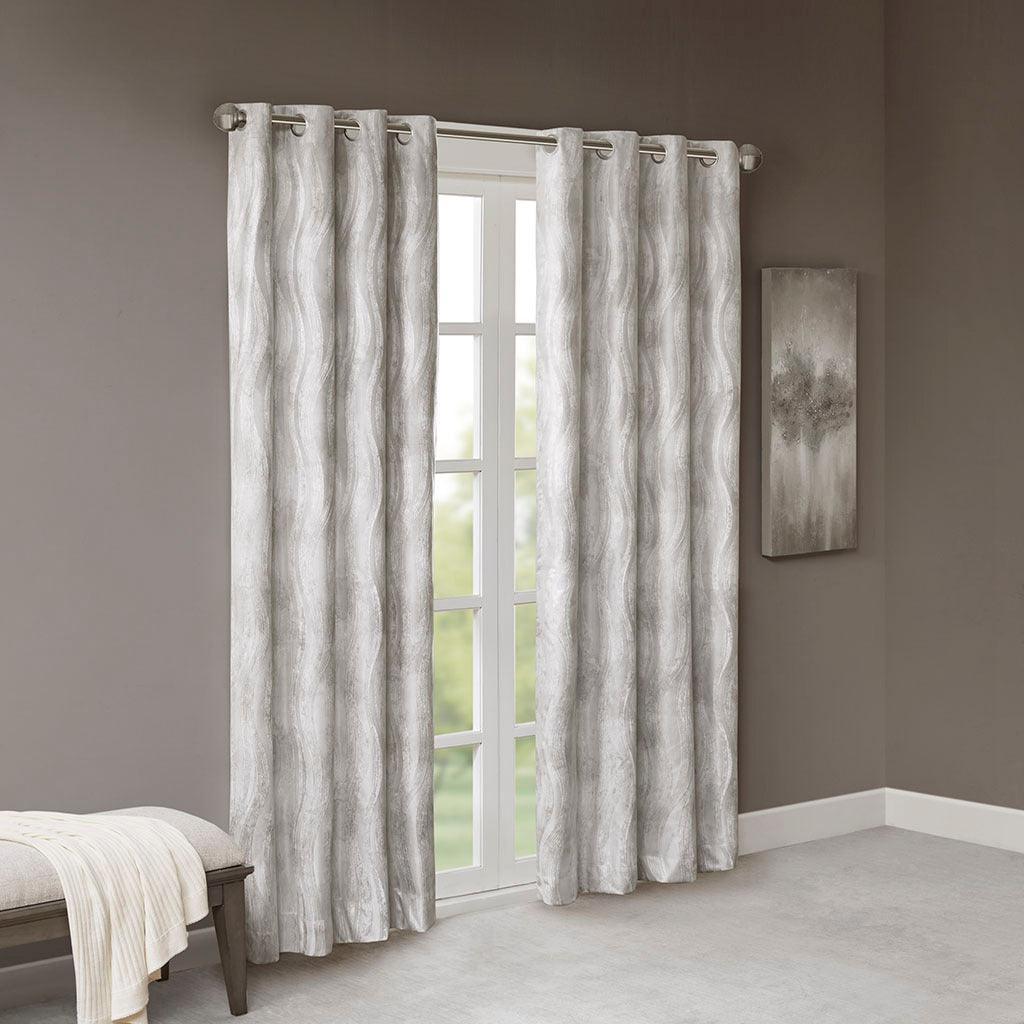 Victorio 108 H Printed Jacquard Grommet Top Total Blackout Curtain Gray Olliix.com