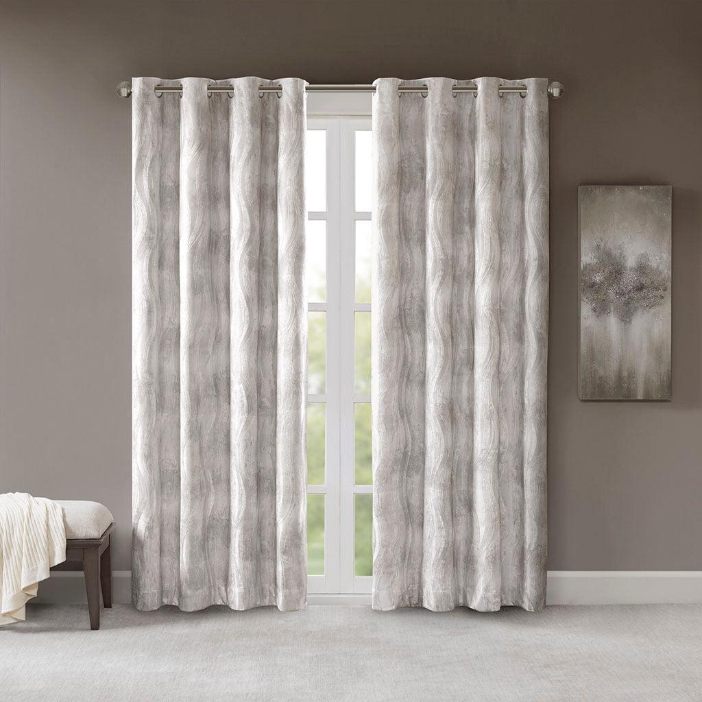 Victorio 108 H Printed Jacquard Grommet Top Total Blackout Curtain Gray Olliix.com