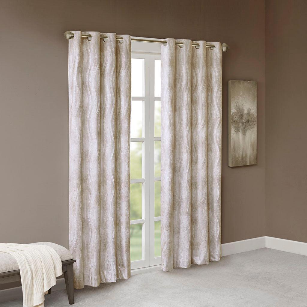 Victorio 108 H Printed Jacquard Grommet Top Total Blackout Curtain Ivory Olliix.com