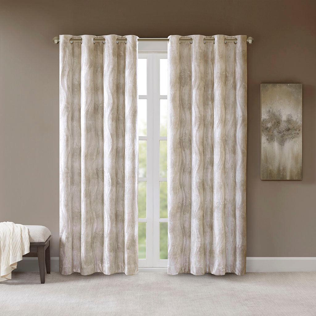 Victorio 108 H Printed Jacquard Grommet Top Total Blackout Curtain Ivory Olliix.com