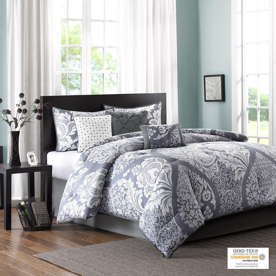 Vienna Coastal 7 Piece Cotton Printed Comforter Set Gray Queen Olliix.com