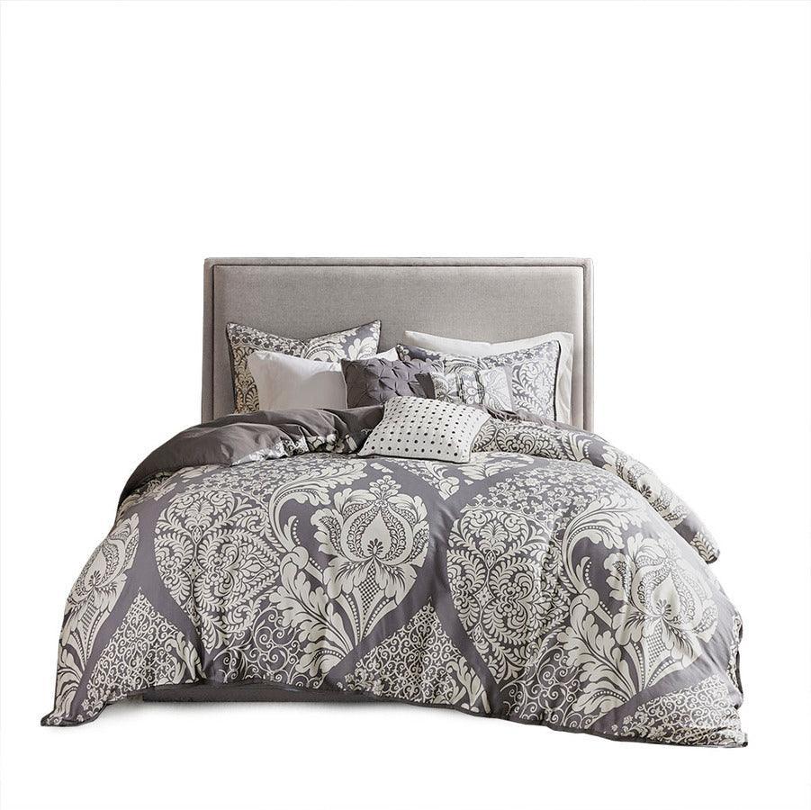 Vienna Coastal 7 Piece Cotton Printed Comforter Set Gray Queen Olliix.com