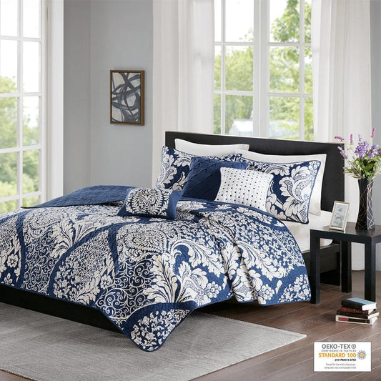 Vienna Full/Queen 6 Piece Reversible Coverlet Set Indigo Olliix.com