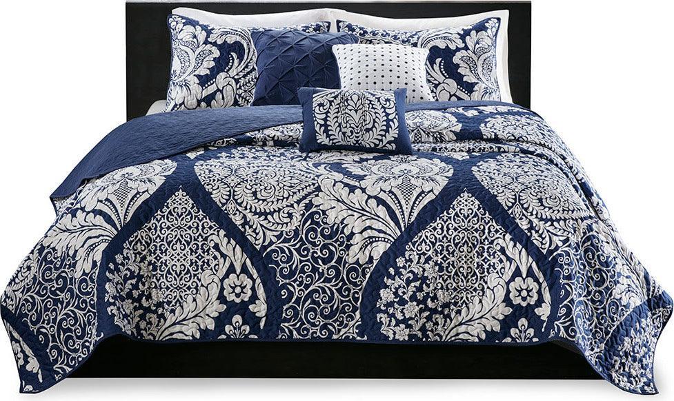 Vienna Full/Queen 6 Piece Reversible Coverlet Set Indigo Olliix.com