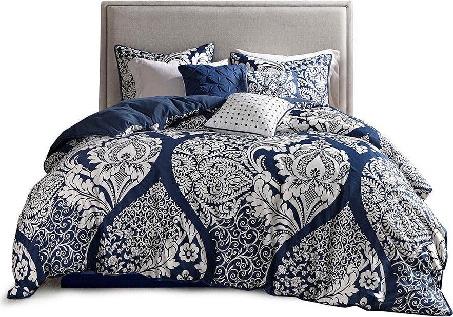 Vienna Queen 7 Piece Cotton Printed Comforter Set Indigo Olliix.com