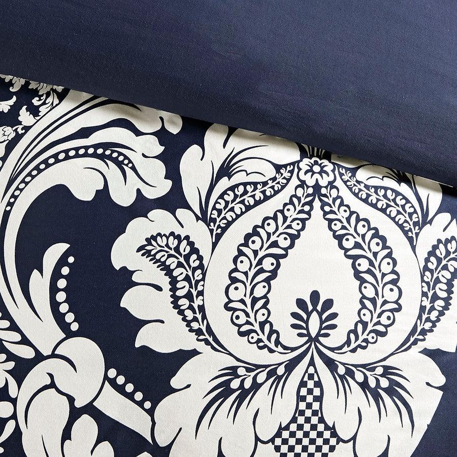 Vienna Queen 7 Piece Cotton Printed Comforter Set Indigo Olliix.com