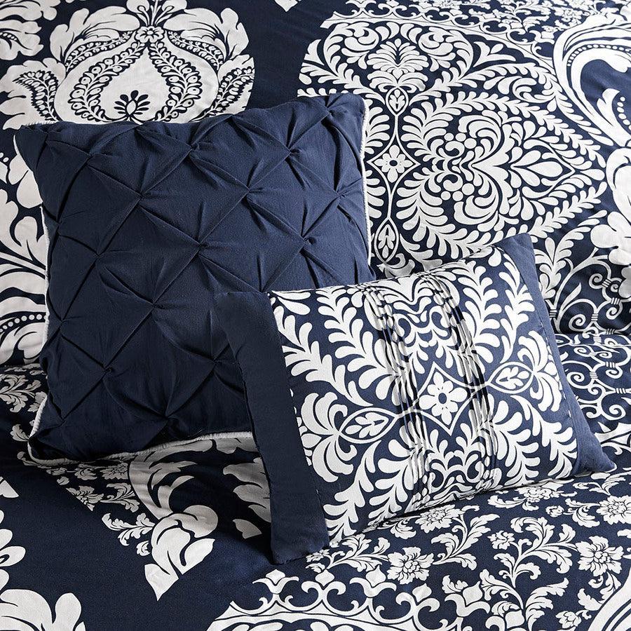 Vienna Queen 7 Piece Cotton Printed Comforter Set Indigo Olliix.com