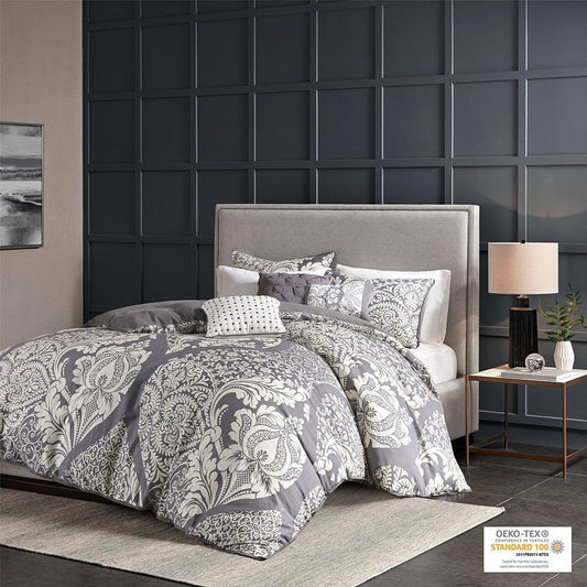 Vienna Transitional 6 Piece Printed Duvet Cover Set Full/Queen Gray Olliix.com