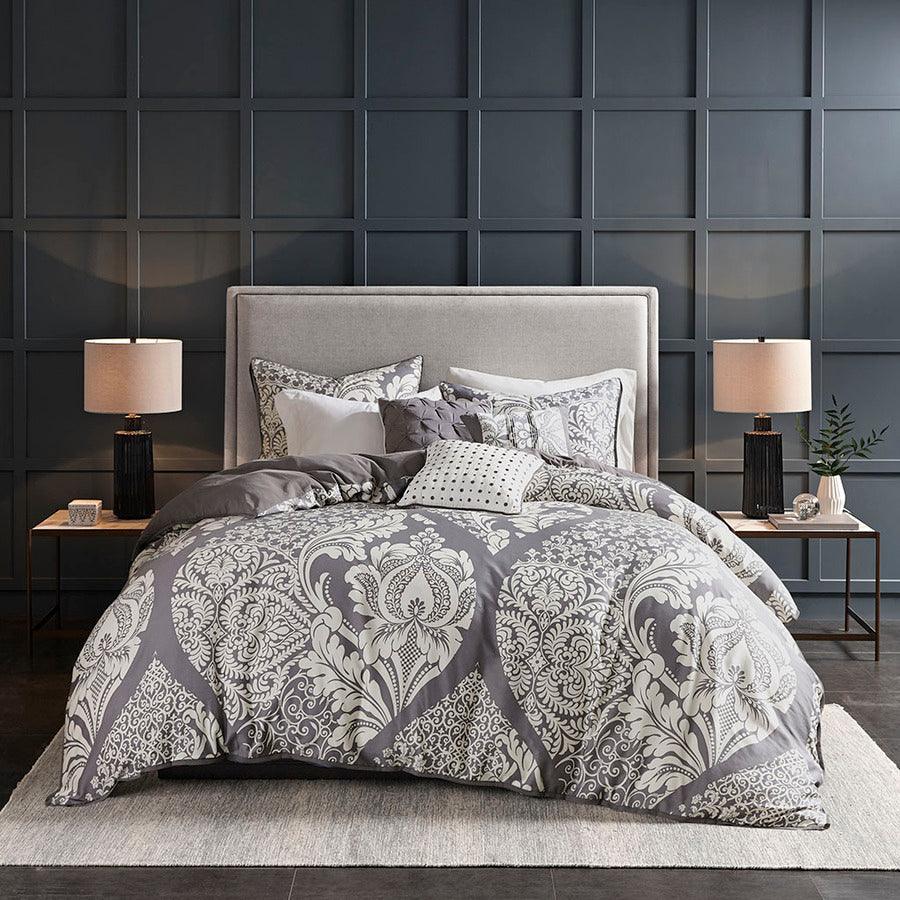 Vienna Transitional 6 Piece Printed Duvet Cover Set Full/Queen Gray Olliix.com