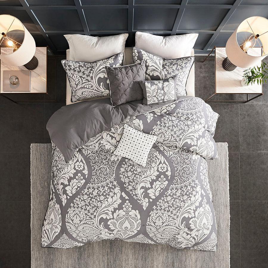 Vienna Transitional 6 Piece Printed Duvet Cover Set Full/Queen Gray Olliix.com