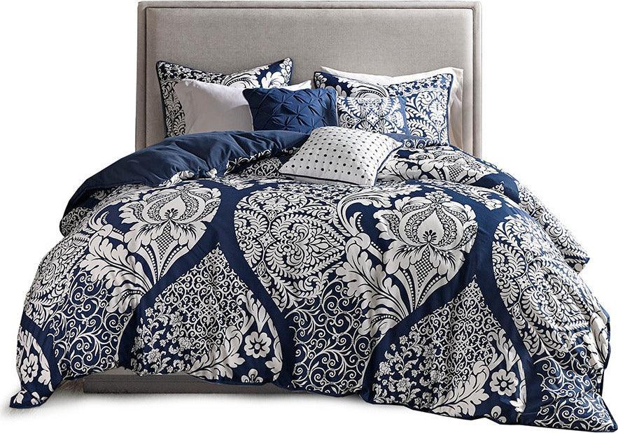 Vienna Transitional 6 Piece Printed Duvet Cover Set Full/Queen Indigo Olliix.com