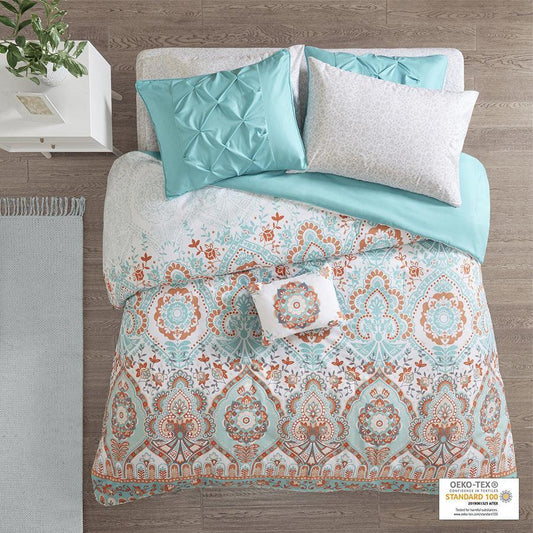 Vinnie 26" W Comforter and Sheet Set Aqua Twin Olliix.com