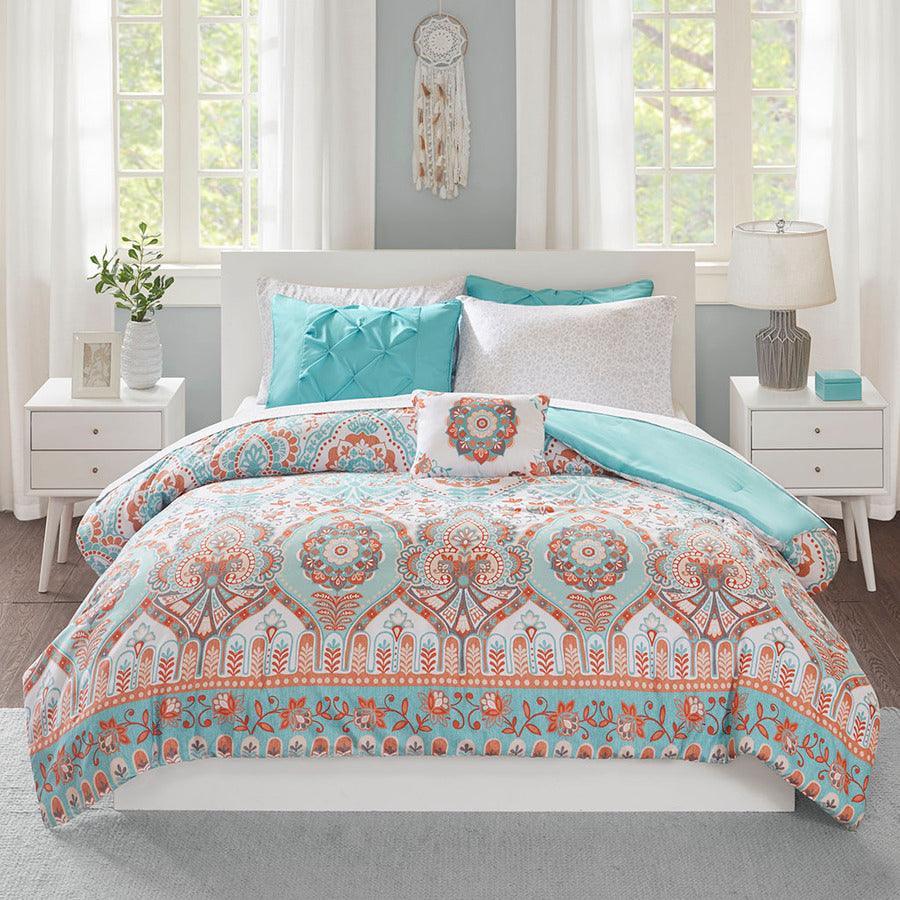 Vinnie Comforter and Sheet Set Aqua Full Olliix.com