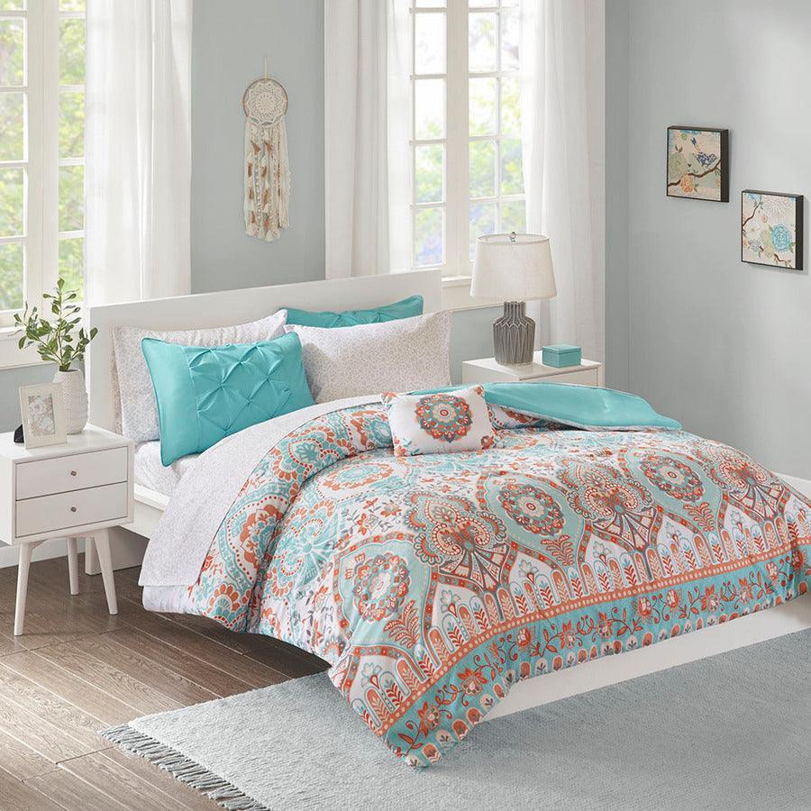 Vinnie Comforter and Sheet Set Aqua Full Olliix.com