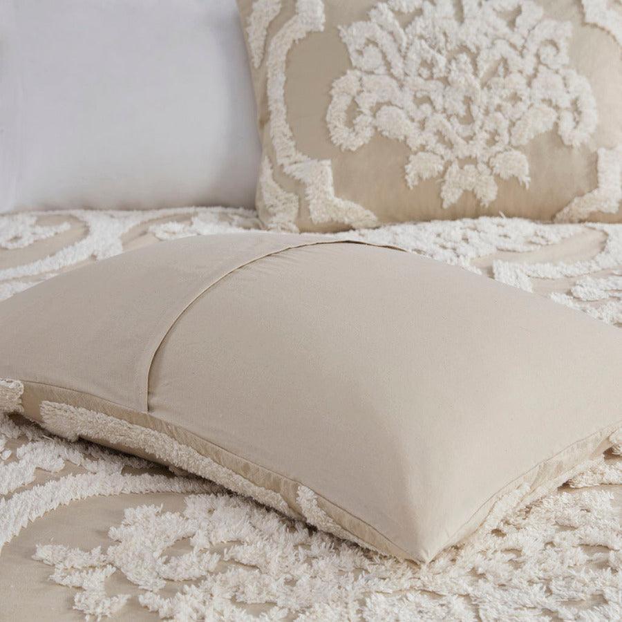 Viola 3 Piece Tufted Cotton Chenille Damask Comforter Set Taupe King/Cal King Olliix.com