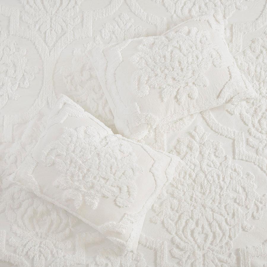 Viola 3 Piece Tufted Cotton Chenille Damask Comforter Set White King/Cal King Olliix.com