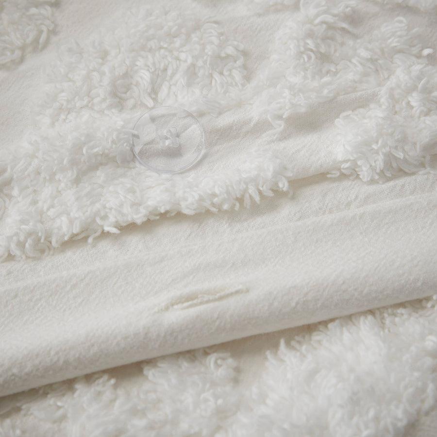 Viola Shabby Chic 3 Piece Tufted Cotton Chenille Damask Duvet Cover Set Full /Queen White Olliix.com