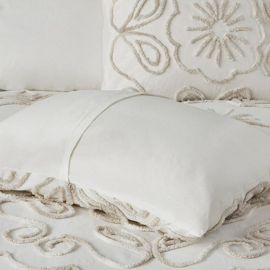 Violette Full/Queen 3 Piece Tufted Cotton Chenille Coverlet Set Ivory & Taupe Olliix.com