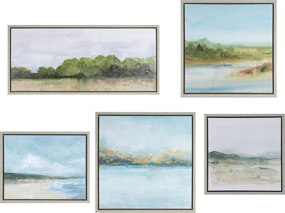 Vista Transitional Framed Embellished Canvas Gallery 5 Piece Set 19.6x15.6x1.61" Multicolor Olliix.com