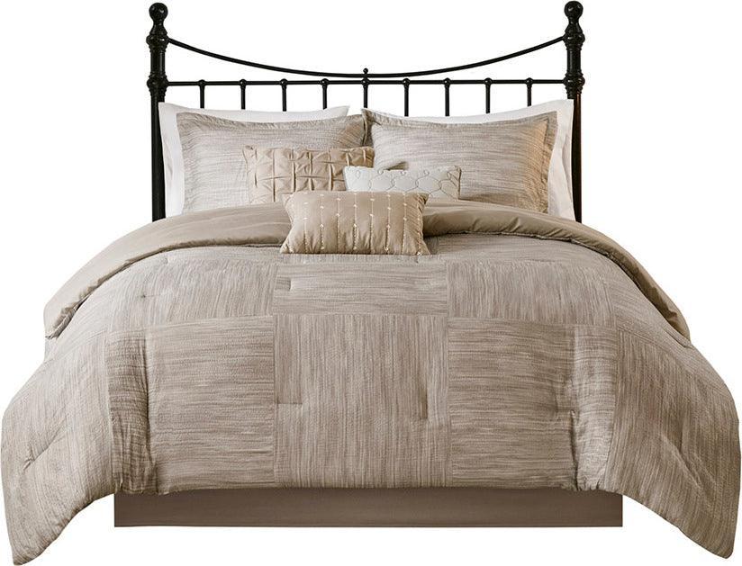 Walter Coastal 7 Piece Printed Seersucker Comforter Set Taupe King Olliix.com