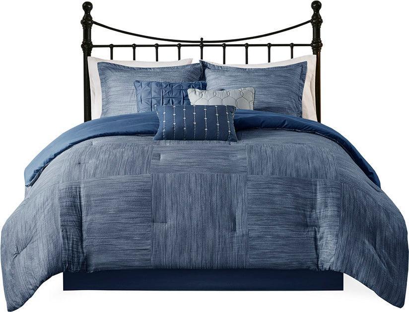 Walter Lodge/Cabin 7 Piece Printed Seersucker Comforter Set Navy Cal King Olliix.com