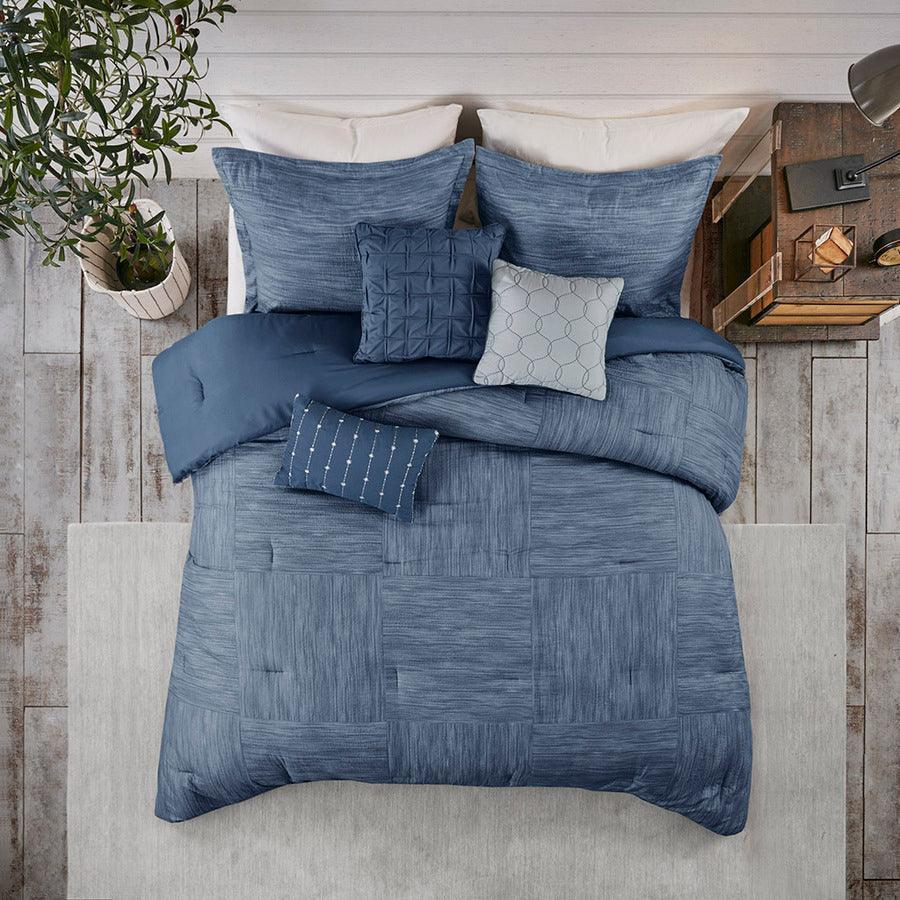 Walter Lodge/Cabin 7 Piece Printed Seersucker Comforter Set Navy Cal King Olliix.com