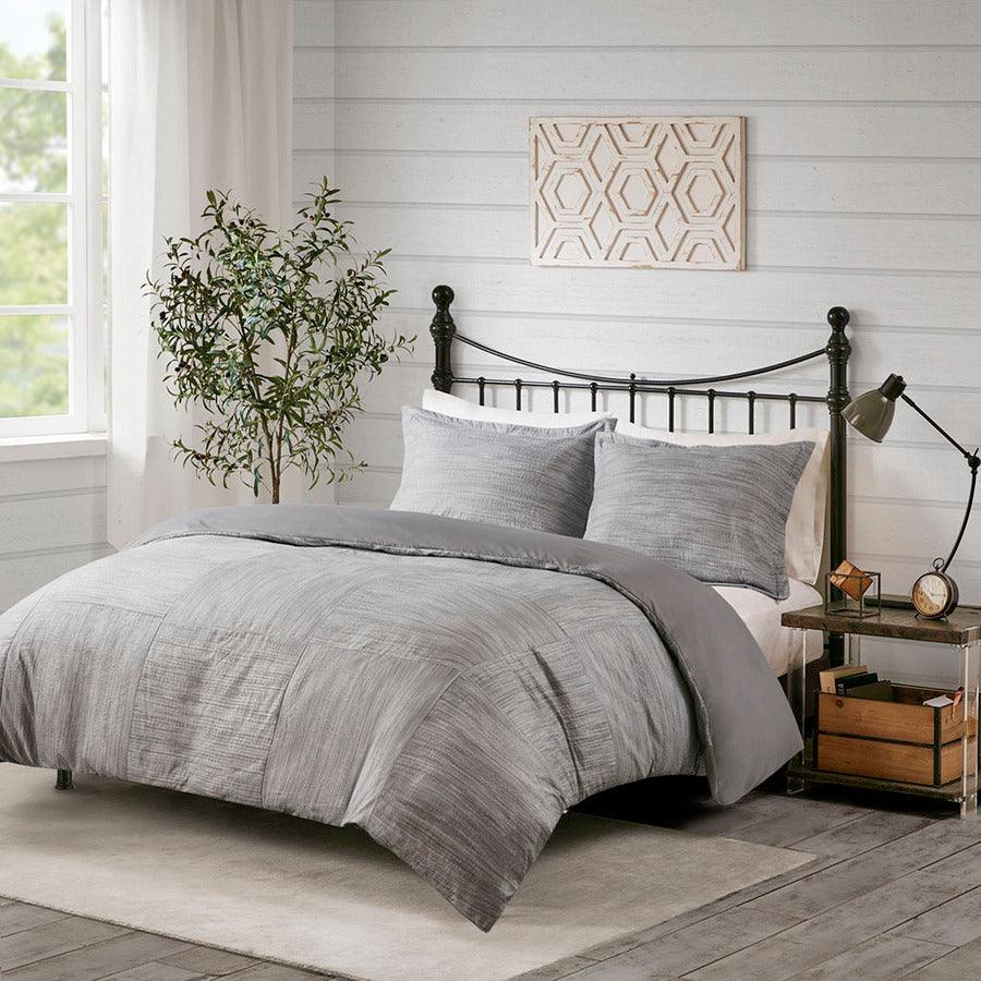 Walter Transitional 3 Piece Printed Seersucker Duvet Cover Set King/Cal King Gray Olliix.com